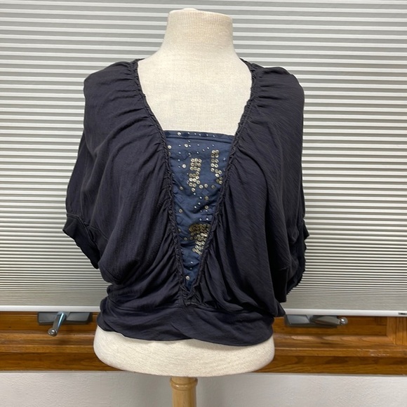 Free People Blue Dohlman Sleeve Cropped Top Size Small - Picture 1 of 9